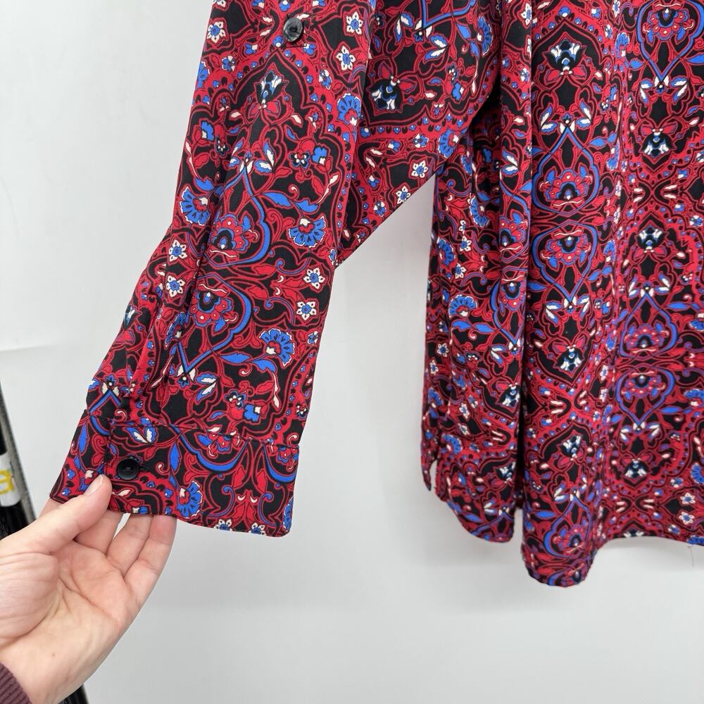 Catherines Batik Printed Popover Top Sz 4X Red Black Office Casual Modest - Picture 4 of 8